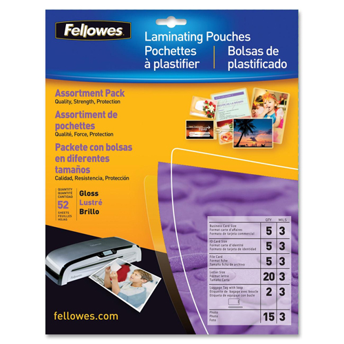Fellowes Laminating Pouches 3 mil Assorted package of 52 pouches > Alco